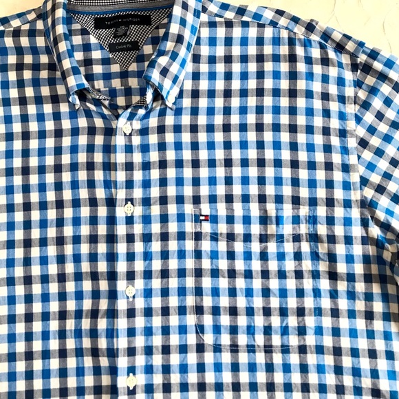 Tommy Hilfiger Mens Shirt XXL Blue Gingham Long Sleeve Button Down Collar Pocket - Picture 4 of 9